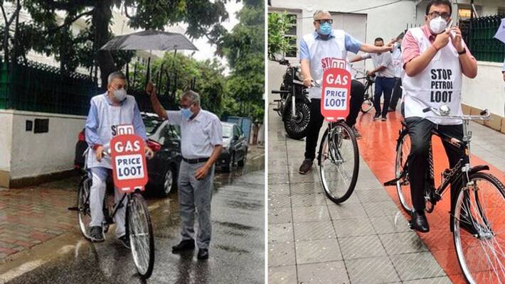 all TMC MP cycled to Parliament in protest against price hike of petroleum products bmm all TMC MP cycled to Parliament in protest against price hike of petroleum products bmm