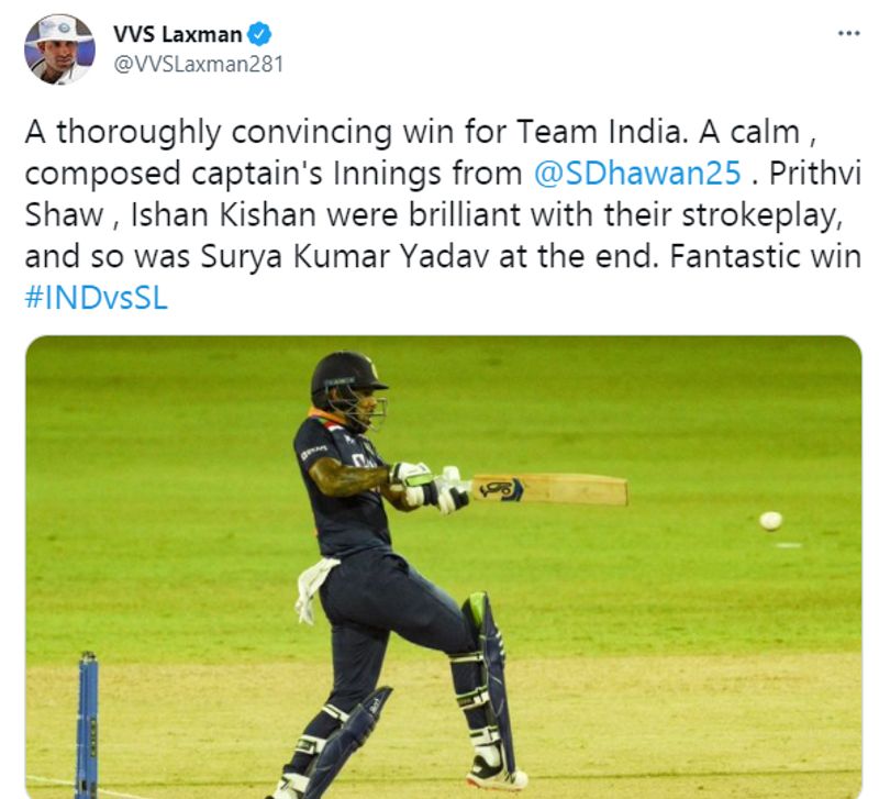മത്സര ശേഷം ഇന്ത്യന് യുവനിരയെ പ്രശംസ കൊണ്ട് മൂടി വിവിഎസ് ലക്ഷ്മണ് അടക്കമുള്ള മുന്താരങ്ങള് രംഗത്തെത്തി. ധവാനെയും ഷായെയും കിഷനെയും സൂര്യകുമാറിനേയും വിവിഎസ് പ്രശംസിച്ചു. 