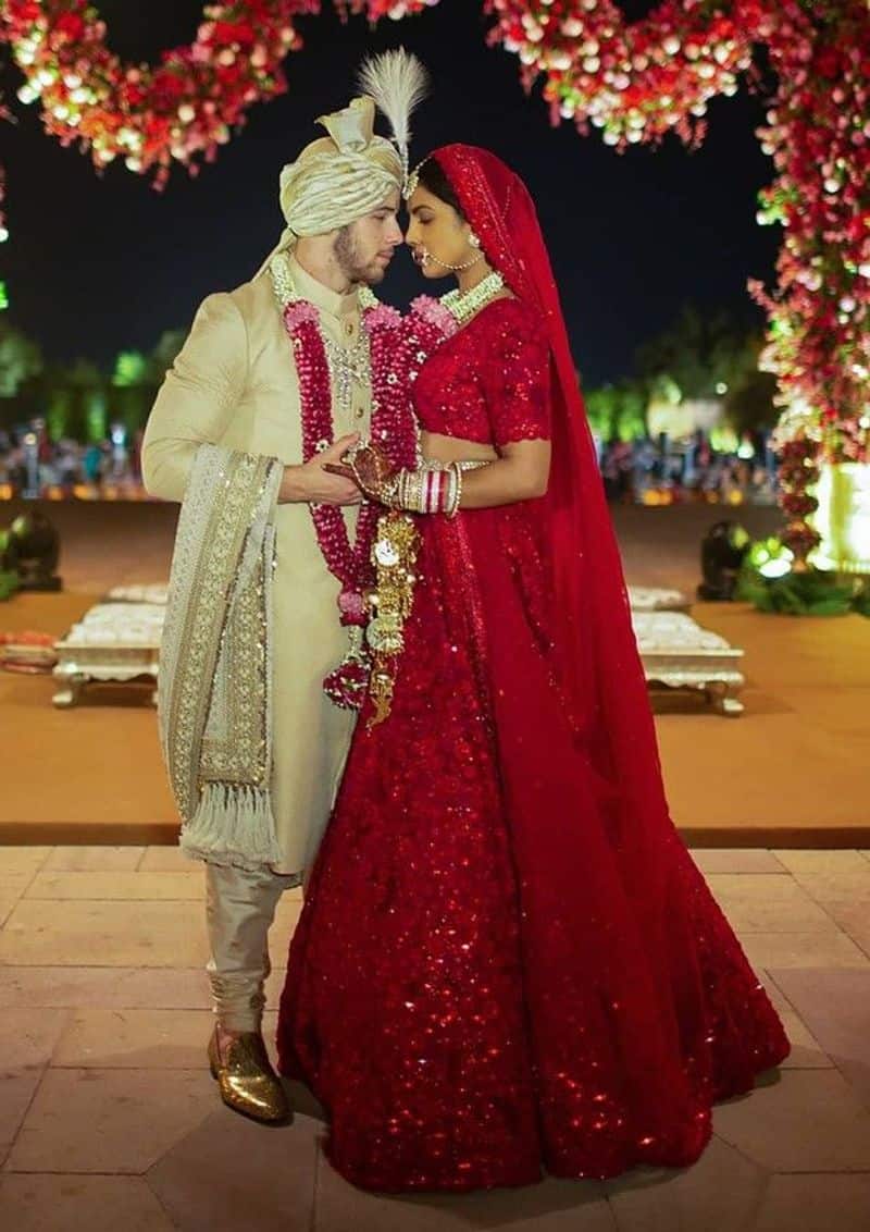 Priyanka Chopra wanted to reflect both the Hindu and Christian cultures of her and the singer Nick Jonas.  So on her wedding night she opted for a Sindoor red sabyasachi lehenga, and it cost 13 lakhs.
