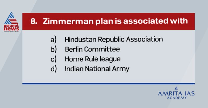 Answer(b)
The "Berlin committee for Indian independence" was established in 1915 by Virendranath Chattopadhyay, including Bhupendranath Dutt & Lala Hardayal under "Zimmerman plan" with the full backing of the German foreign office.
