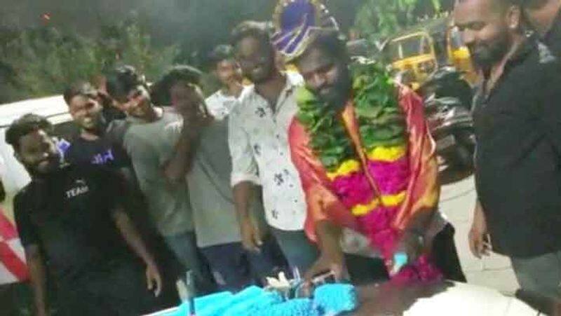 cutting birthday cake with sword...police arrest 6 people