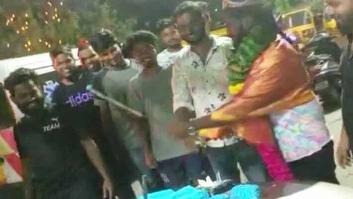 cutting birthday cake with sword...police arrest 6 people cutting birthday cake with sword...police arrest 6 people