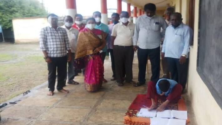 Kalaburagi student writes SSLC Exams from his leg rbj Kalaburagi student writes SSLC Exams from his leg rbj