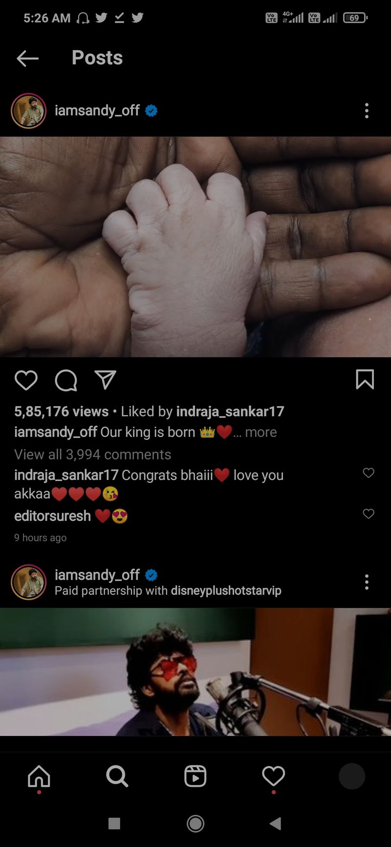 Bigg boss sandy master blessed with a baby boy