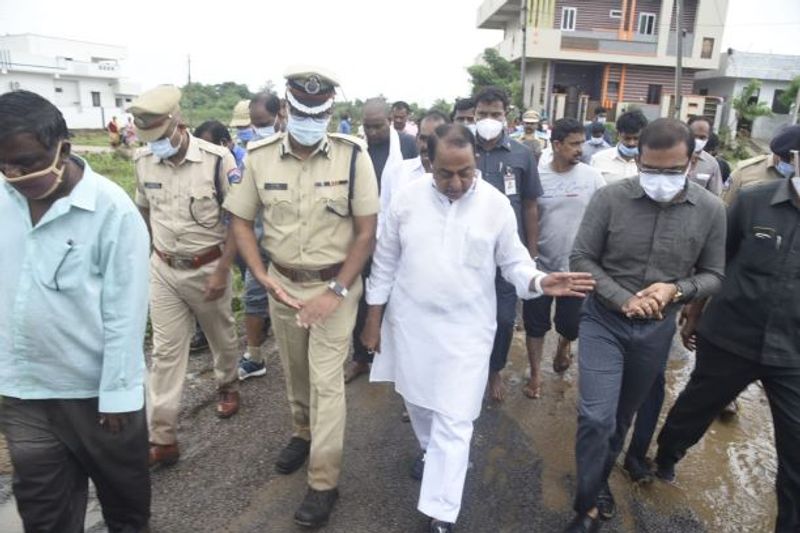 indrakaran reddy visits flood affected colonies in nirmal akp