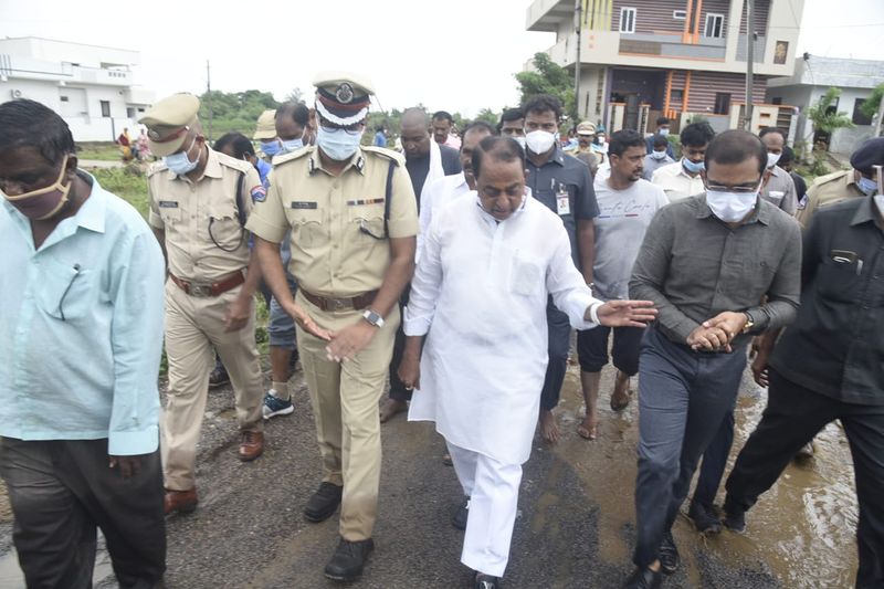 indrakaran reddy visits flood affected colonies in nirmal akp