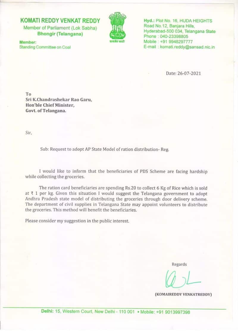 congress mp komatireddi venkatreddy writes a letter CM KCR akp