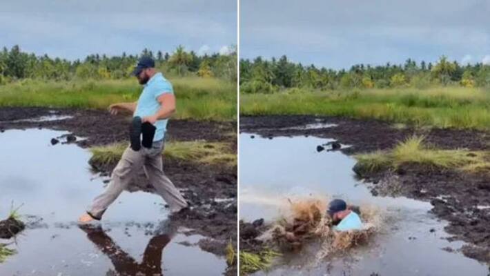 Husband fell down in muddy water wife laughs video Husband fell down in muddy water wife laughs video