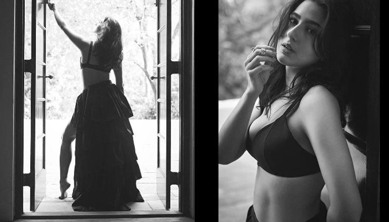 Sara ali khan looks stunning in a bralette and high thigh slit skirt see her monochrome pics BRD