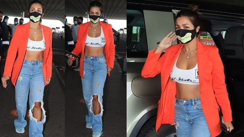 malaika arora reached airport in boyfriend arjun kapoor car, actress look goes viral on social media
