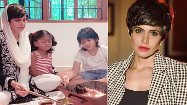 mandira bedi perform puja for husband raj kaushal on his one month death anniversary mandira bedi perform puja for husband raj kaushal on his one month death anniversary
