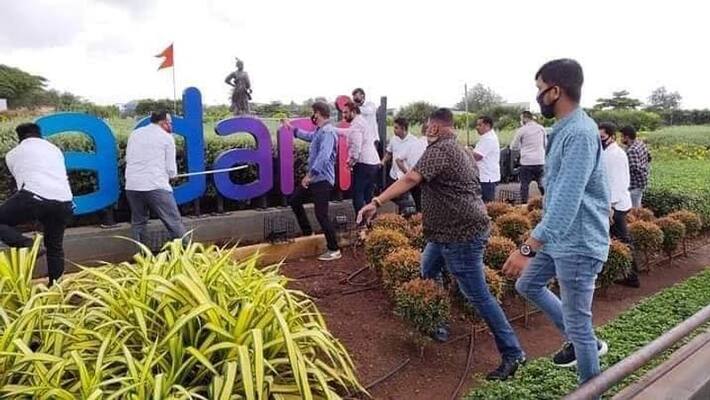 Lord .. Adani's name for Mumbai airport .. Shiv Sena Cadres who smashed .. Lord .. Adani's name for Mumbai airport .. Shiv Sena Cadres who smashed ..