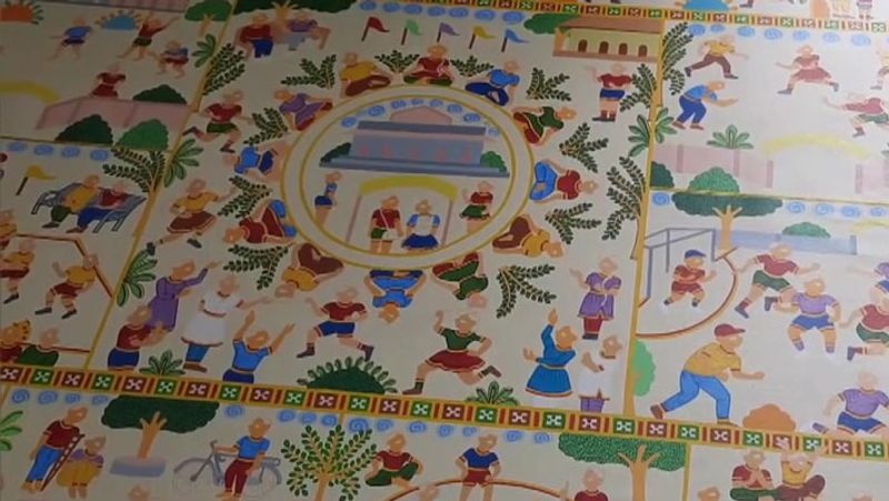 Renowned Phad artist from Kalyan Joshi is making Phad paintings on the themes of COVID-19 and TokyoOlympics these days