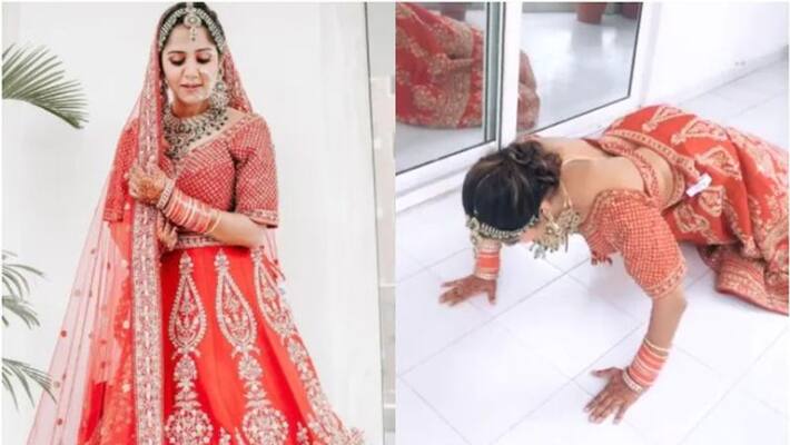 Woman in bridal lehenga does push ups in viral video Woman in bridal lehenga does push ups in viral video