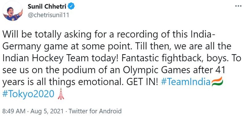 here the reactions of celebrities after India hockey bronze
