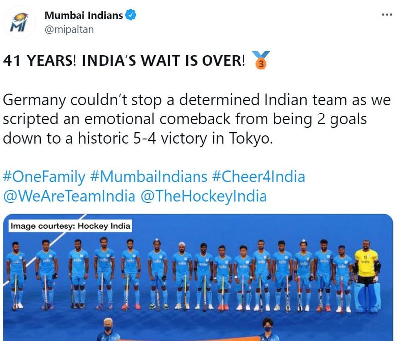 here the reactions of celebrities after India hockey bronze