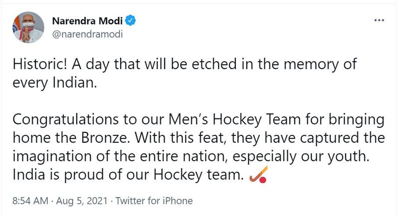 here the reactions of celebrities after India hockey bronze