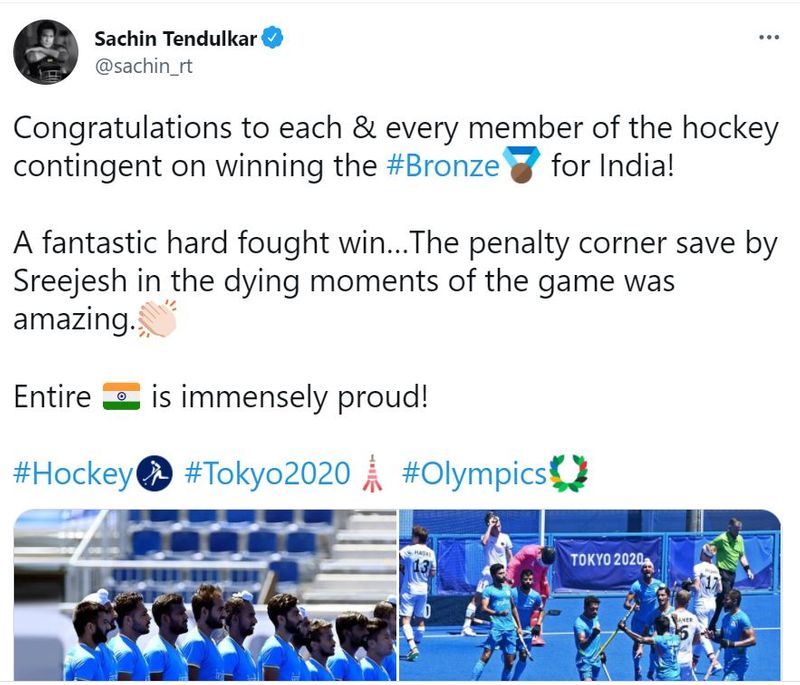 here the reactions of celebrities after India hockey bronze