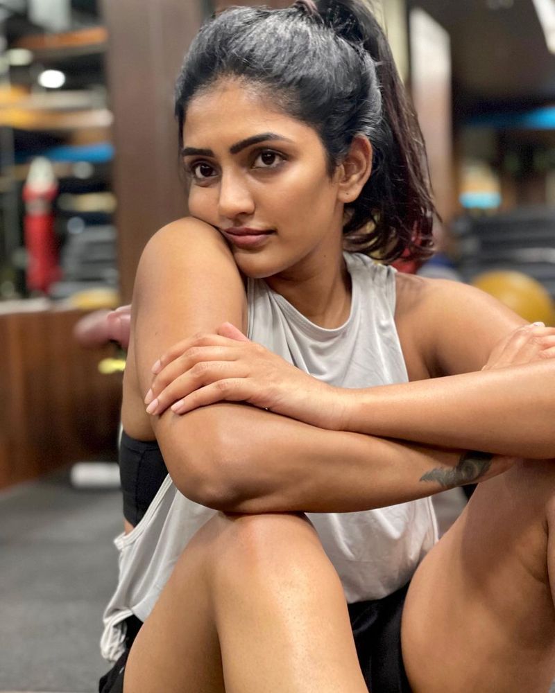eesha rebba thighs show with workout small dress looks stunning