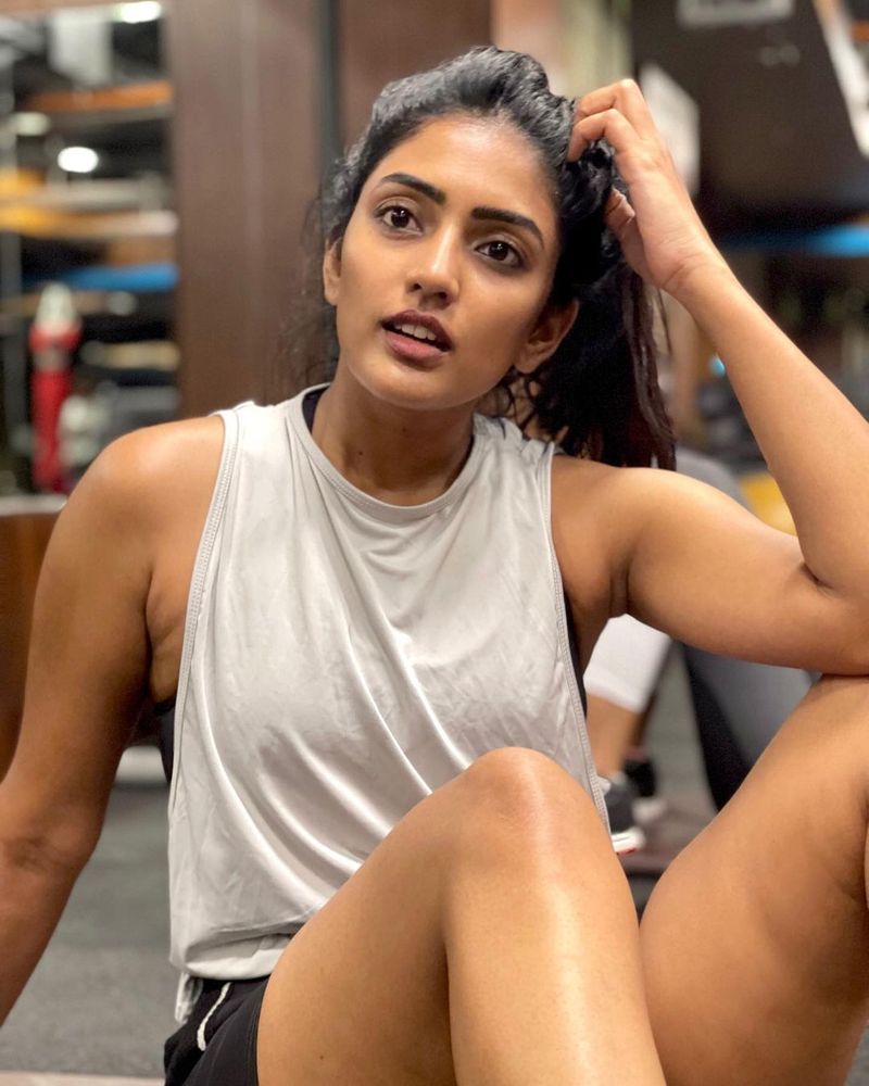 eesha rebba thighs show with workout small dress looks stunning
