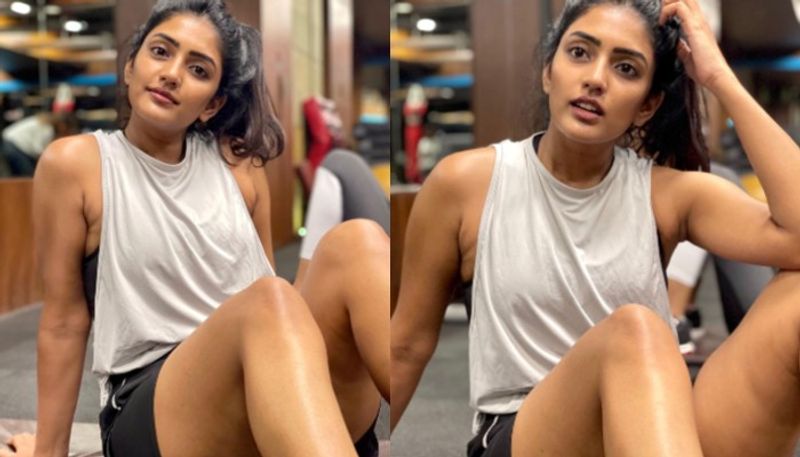 eesha rebba thighs show with workout small dress looks stunning