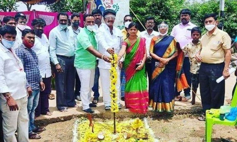 laying foundation for Development works in challakere snr