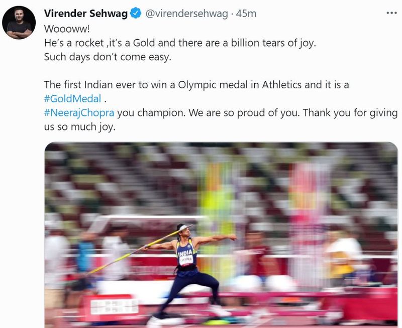 India congrats Neeraj Chopra for first track and field gold in Olympics