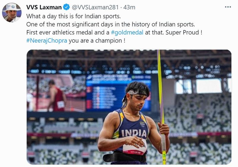 India congrats Neeraj Chopra for first track and field gold in Olympics