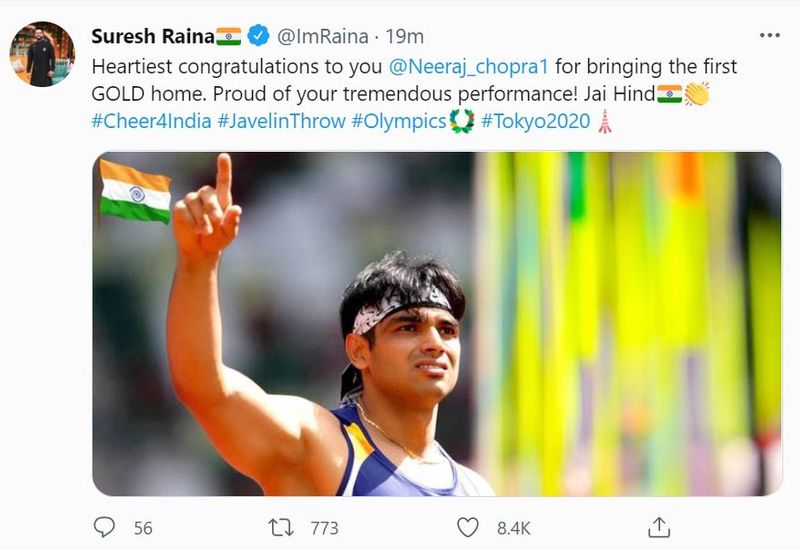 India congrats Neeraj Chopra for first track and field gold in Olympics