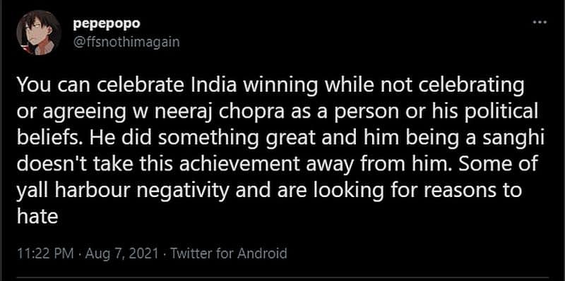Olympics Gold medallist Neeraj Chopra is being branded as Sanghi on Twitter-VPN