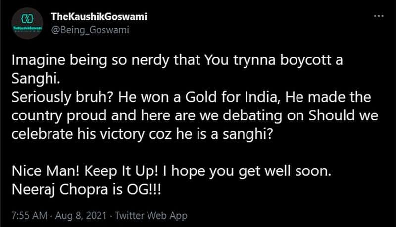 Olympics Gold medallist Neeraj Chopra is being branded as Sanghi on Twitter-VPN