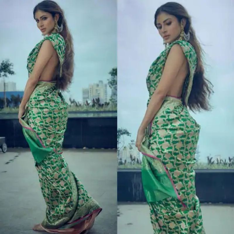 Did Mouni Roy forget her blouse draped in Bengali saree