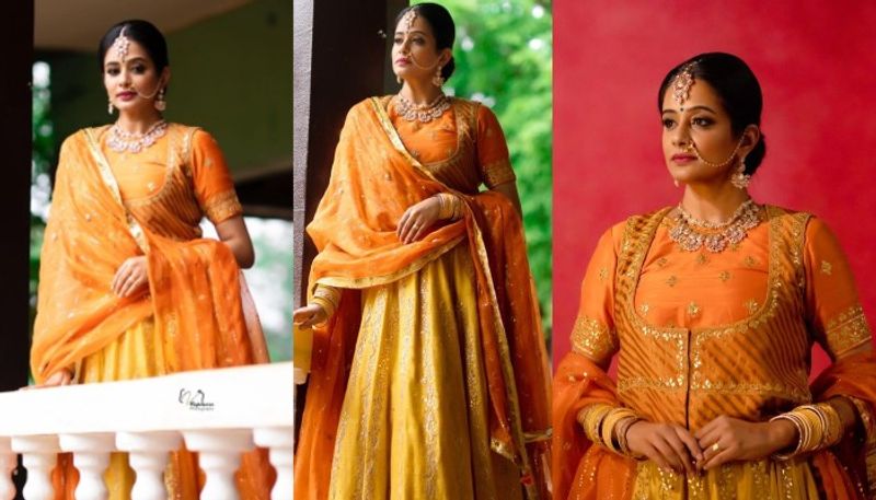 dhee fame priyamani ready to like princess mitrvinda orange lehanga photos viral