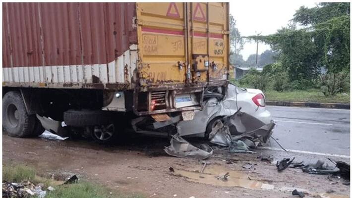 car rammed into container truck, five killed on spot car rammed into container truck, five killed on spot