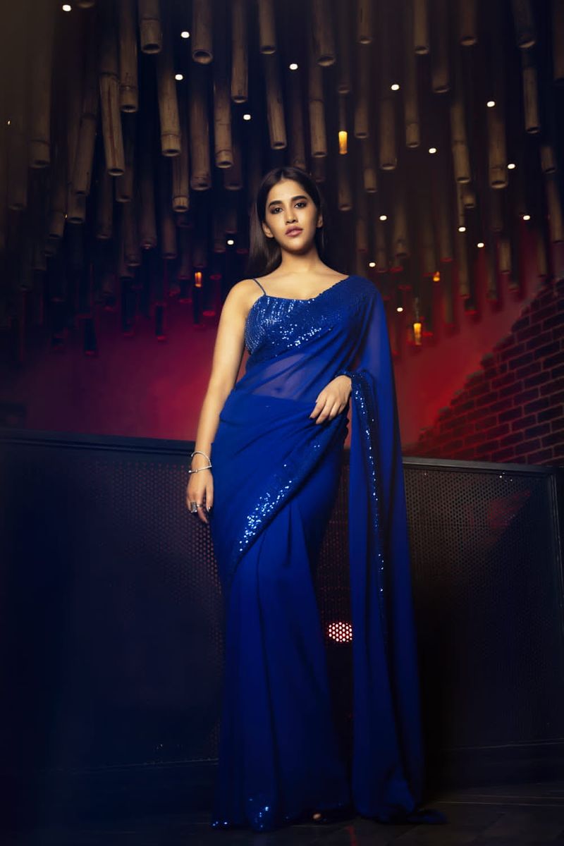 nabha natesh latest blue saree photos