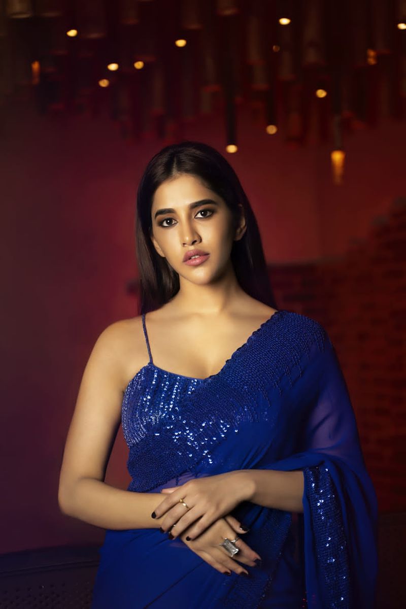 nabha natesh latest blue saree photos