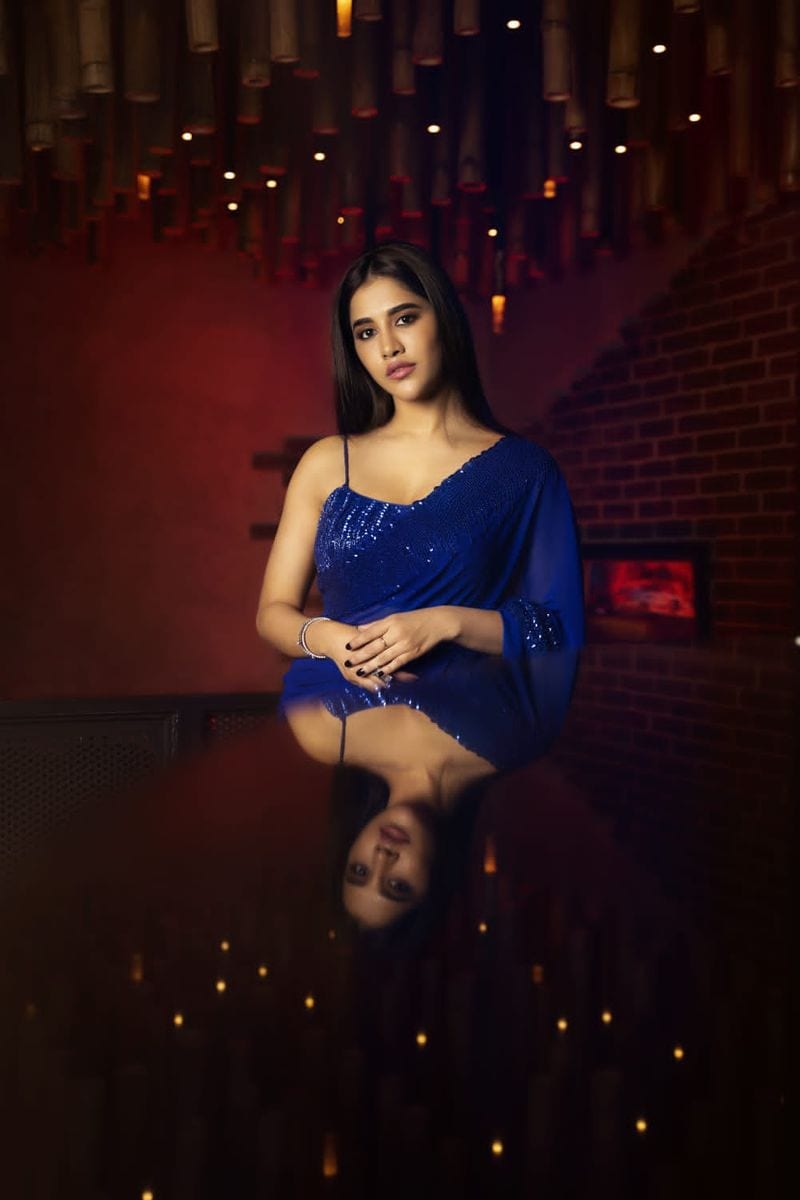 nabha natesh latest blue saree photos