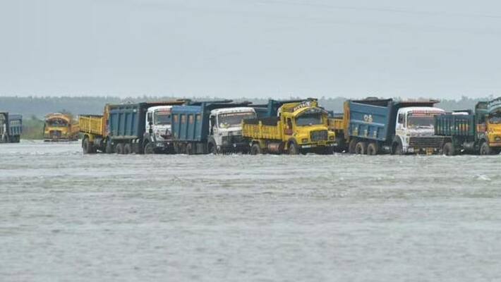 132 trucks pulled out from krishna water with crane in krishna district 132 trucks pulled out from krishna water with crane in krishna district