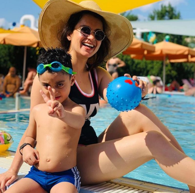 Kangana Ranaut goes for a happy day out with nephew Prithivi to water park dpl