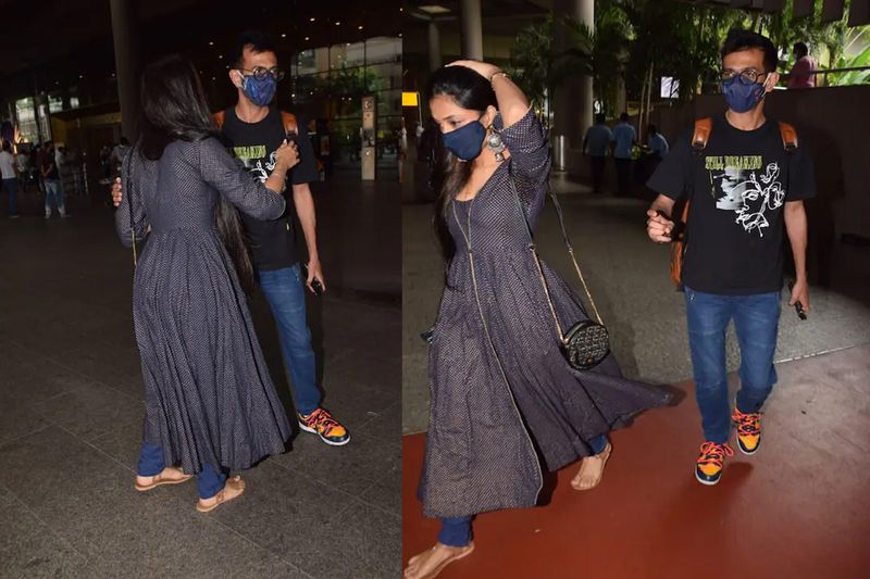 dhanashree verma receive her husband yuzvendra chahal in airport welcome by hug