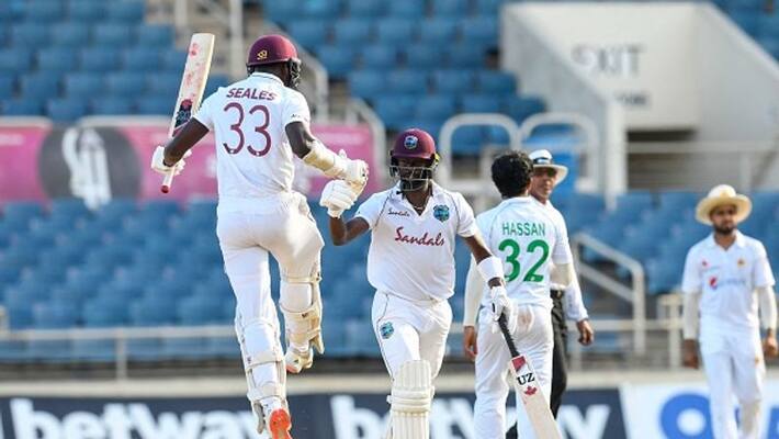 Pak vs WI Kemar Roach Unbeaten Batting Guides West Indies To Thrilling 1 Wicket Win over Pakistan in 1st Test kvn Pak vs WI Kemar Roach Unbeaten Batting Guides West Indies To Thrilling 1 Wicket Win over Pakistan in 1st Test kvn