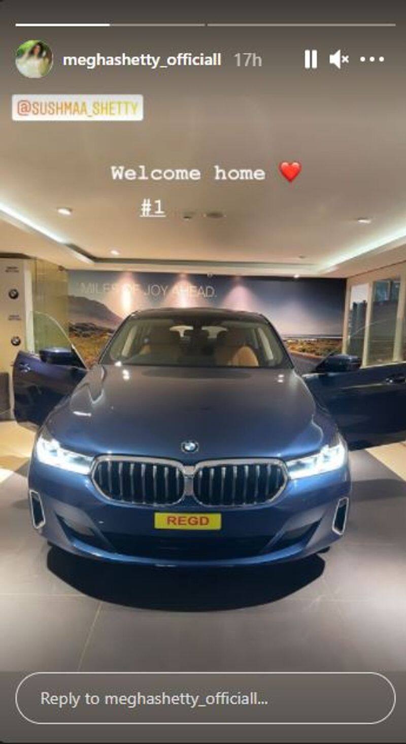 Actress Megha Shetty welcomes two luxury cars BMW and MG hector home vcs