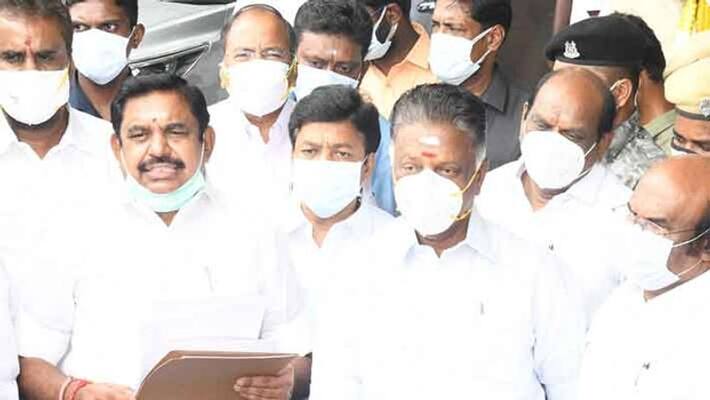 AIADMK leaders speaking at anti-DMK protests AIADMK leaders speaking at anti-DMK protests