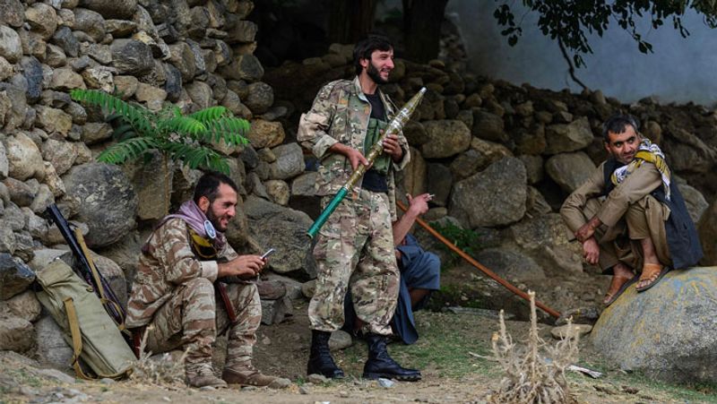 Afghan soldiers gathering for war in the Panjshir Valley of Afghanistan under the leadership of Ahmad Massoud
