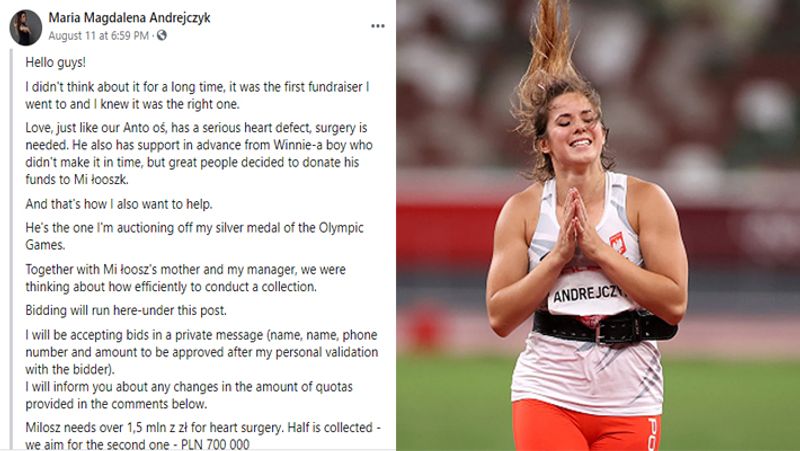 Polish athlete Maria Andrejczyk auctioned Tokyo 2020 Olympic medal for treatment of a child spb