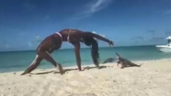 Iguana Chomped down On woman s finger when she doing Yoga Iguana Chomped down On woman s finger when she doing Yoga