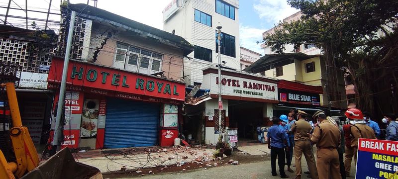 hotel building in front of the Ernakulam North railway station tilted people were evacuated