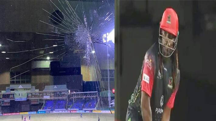 CPL 2021: Chris Gayle Smashes Window's glass With Straight drive Six, see video CPL 2021: Chris Gayle Smashes Window's glass With Straight drive Six, see video
