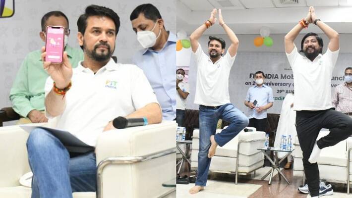 Union Sports Minister Anurag Singh Thakur launched the Fit India Mobile App on National Sports Day today Union Sports Minister Anurag Singh Thakur launched the Fit India Mobile App on National Sports Day today