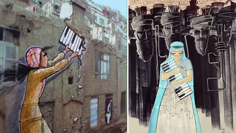 Emotional photos of Graffiti Artist Shamsia Hassani related to women, children and human rights in Afghanistan